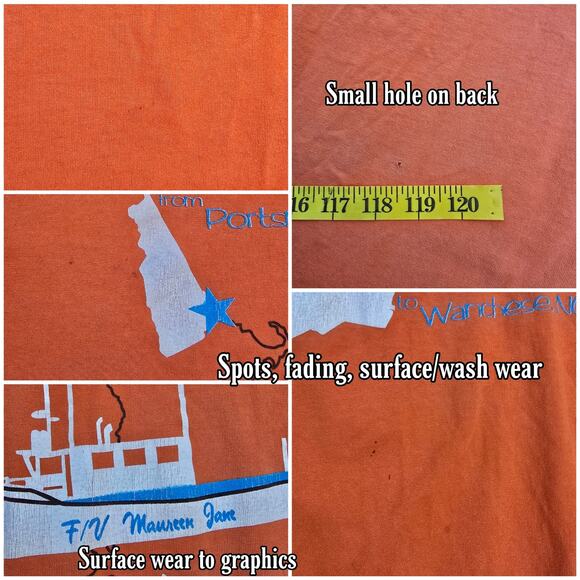 Orange Graphic Tshirt Size L Fishing Boat Maureen Jane Portsmouth NH Wanchese - Picture 5 of 9